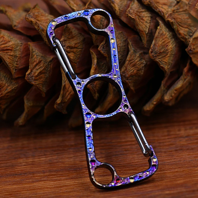 Handmade Starry Sky Titanium Alloy Buckle Car Keychain Multi‑Function Bottle Opener EDC Outdoor Tool Key Ring