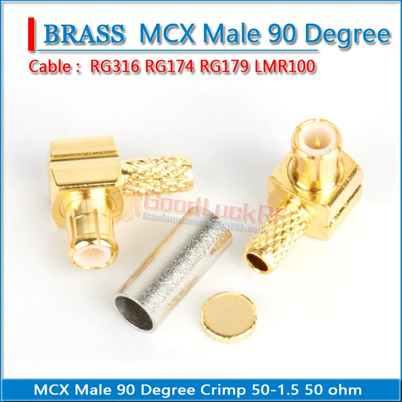 MCX Male Right Angle 90 Degree Crimp RG316 RG174 RG179 LMR100 Cable Copper Gold Plated 50Ohm PTFE RF Connector Adapter