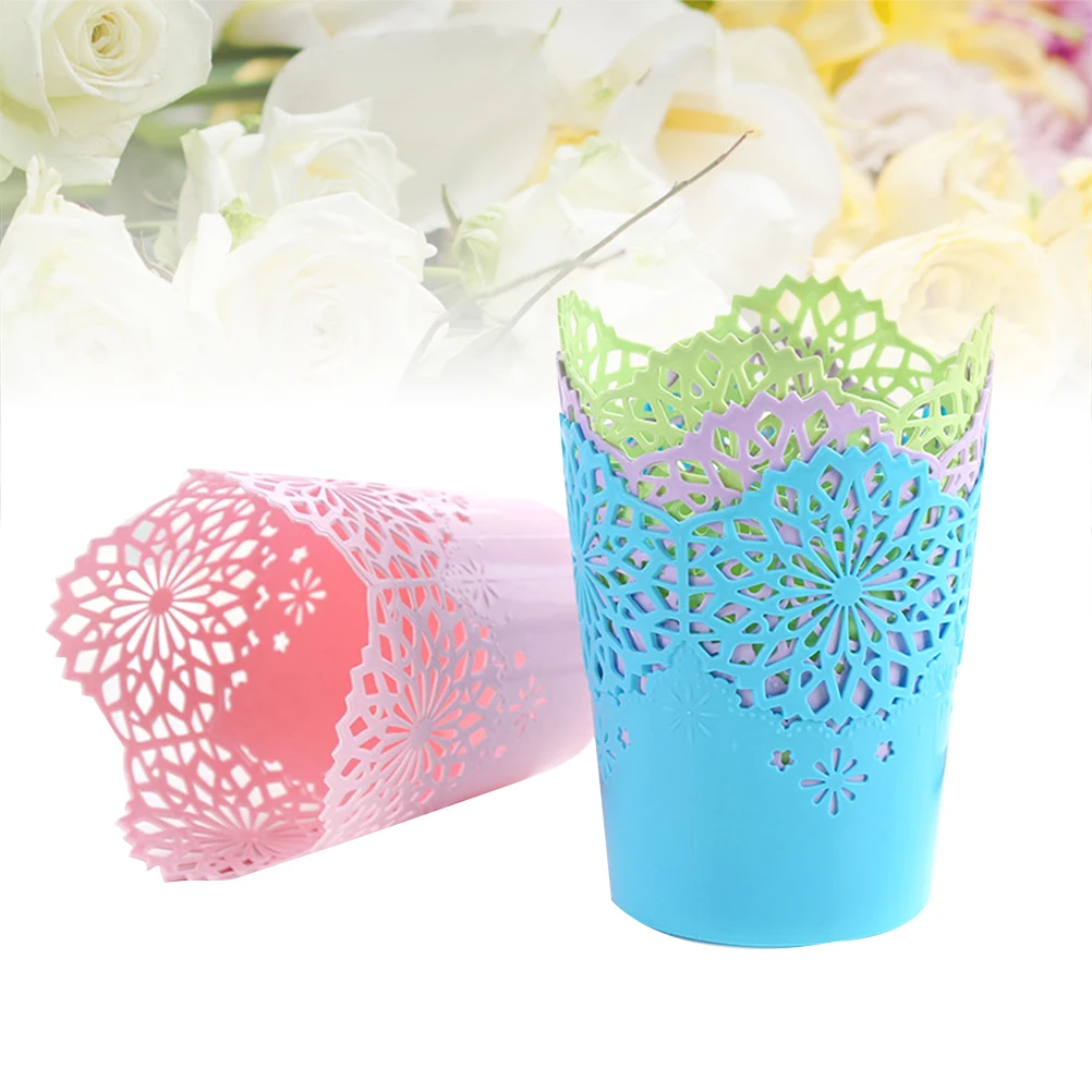 

6 pcs Flower Lace Pencil Holder Cup Pen Desk Organizer Set Scratch Resistant Lightweight Portable Storage For Office