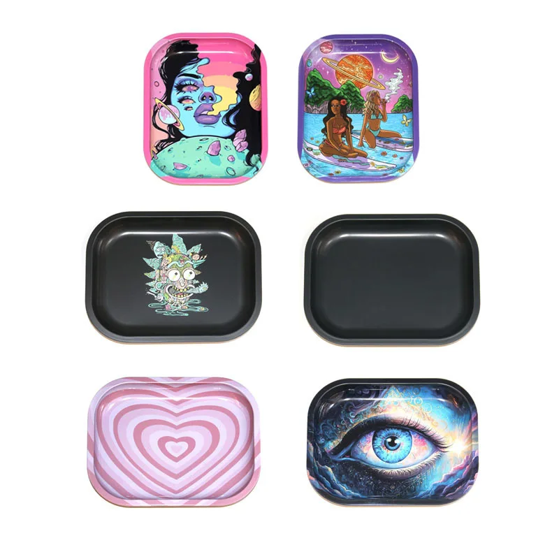 Metal Rolling Tray Tin Box Set Matte Black With Plastic Storage Tube Combo Herb Cigarette Smoking Accessories