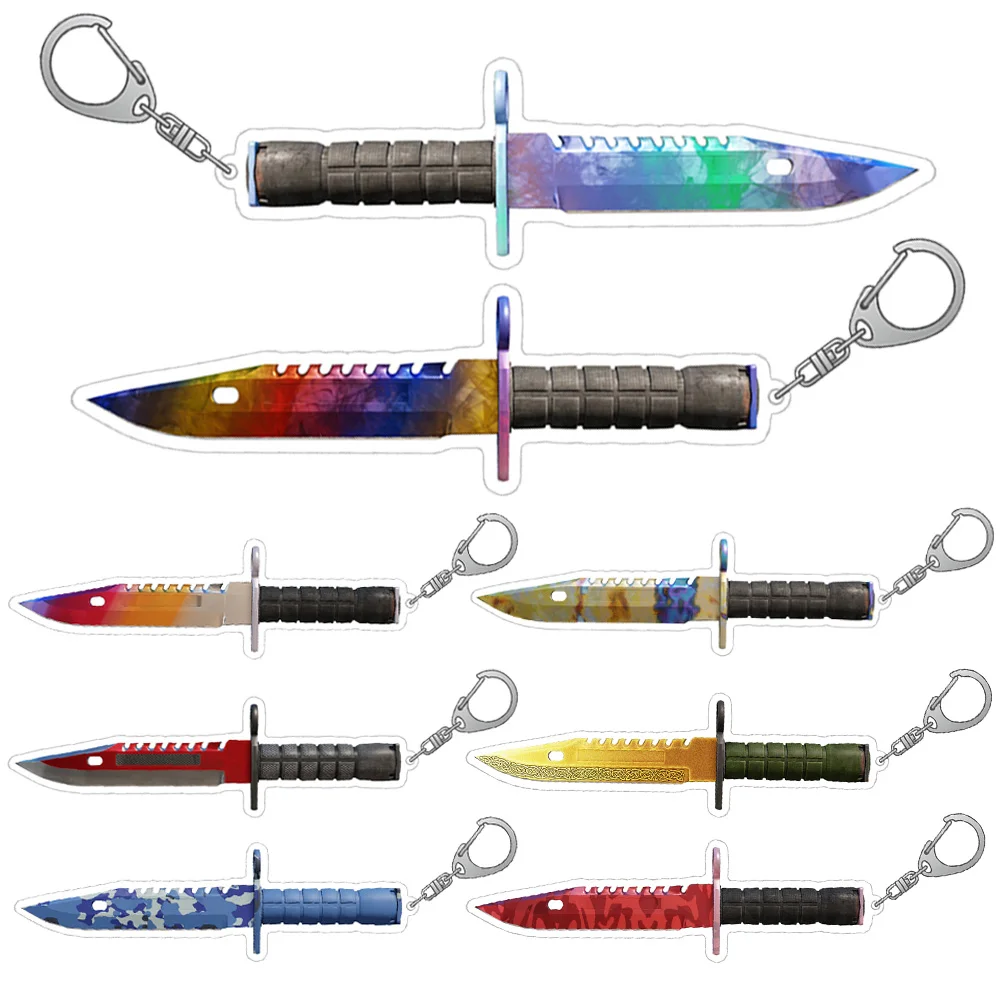 Guo Xiao Luo CS GO Game weapon Knives M9 Fade Lore Crimson Web Gamma Doppler Case Hardened Skins Acrylic keychain Bag pendant