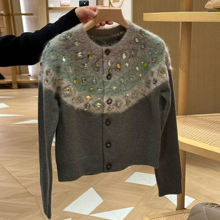

Cashmere sweater female heavy industry nail drill color soft waxy wool sweater coat early spring new model