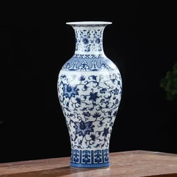 36cm/Jingdezhen porcelain antique blue and white porcelain vase decoration living room flower arrangement Chinese large decorati