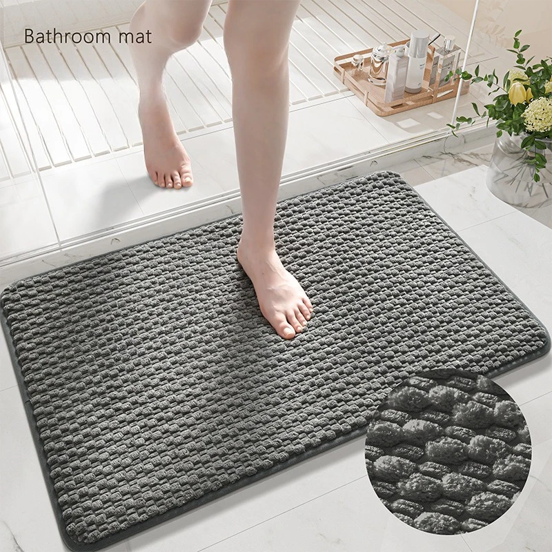 Corduroy Sponge Bath Mat, Soft Rebound Particle Plush Bathroom Rug, Comfortable Absorbent Non Slip Floor Mat