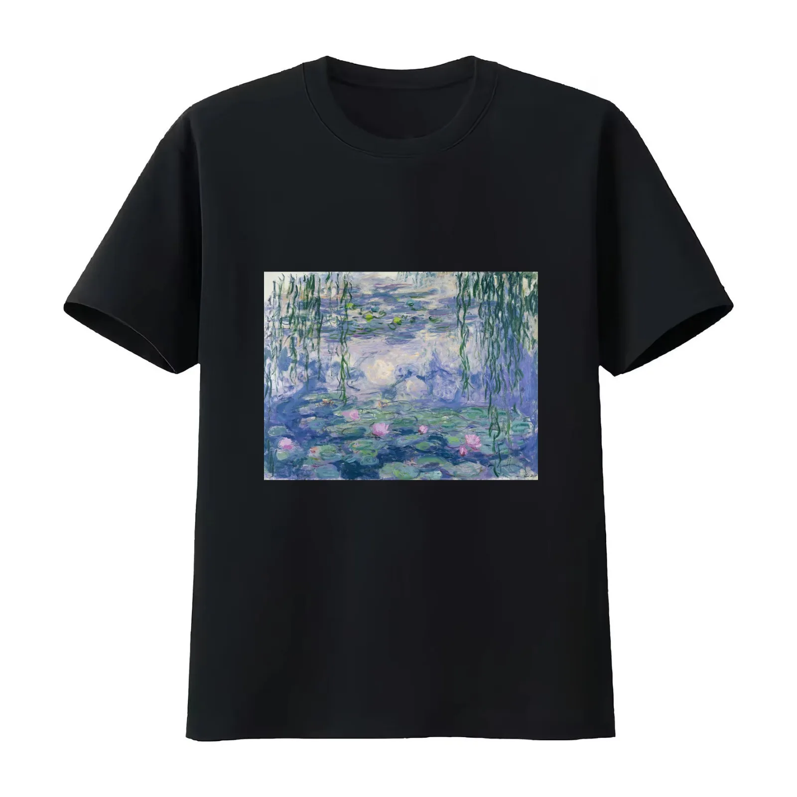 Water Lillies T-Shirt Summer Casual Cotton Tee Oversized Streetwear Tops Vintage Graphic Print Loose Fit Short Sleeve