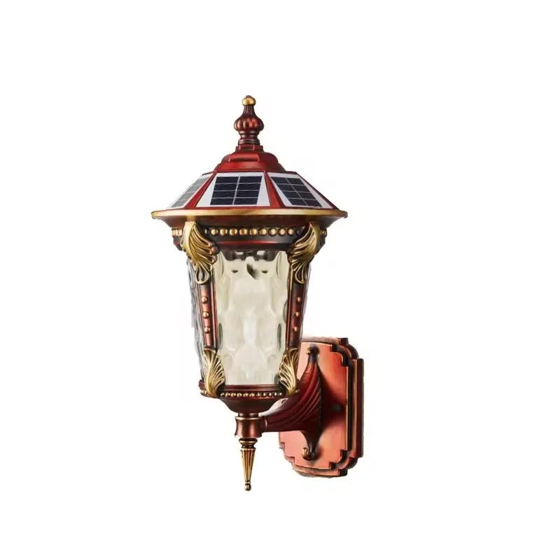 Outdoor Solar Wall Lamp Red Antique Copper Outdoor Decoration Garden Courtyard Household Wall Lamp Waterproof and Luminous