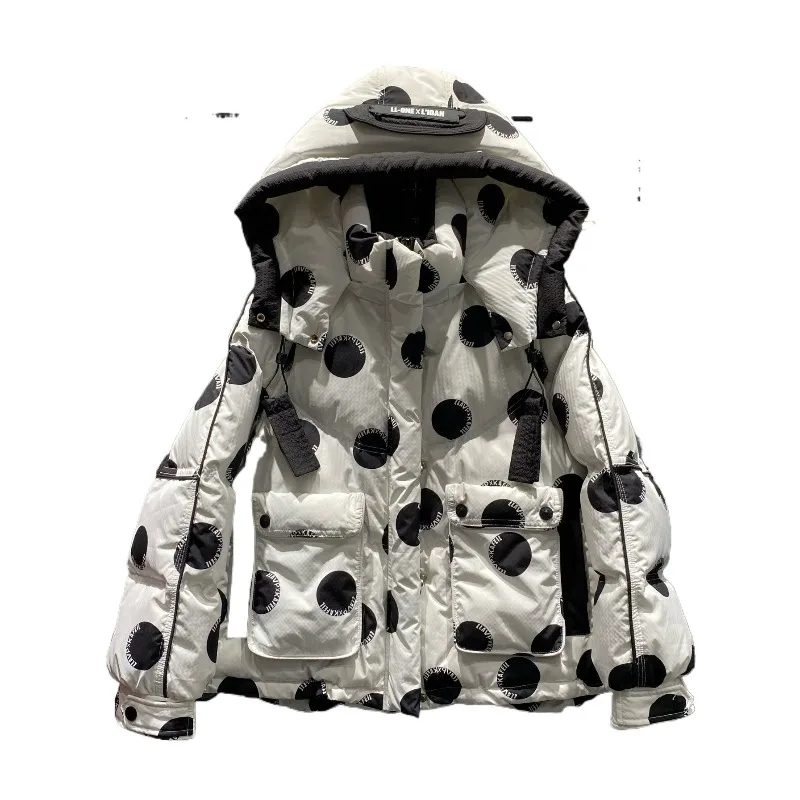 النسخة الكورية من الموضة المطبوعة البولكا نقطة البولكا نقطة أسفل سترة المرأة شتاء جديد سميكة ورقيقة الأبيض بطة أسفل سترة #1