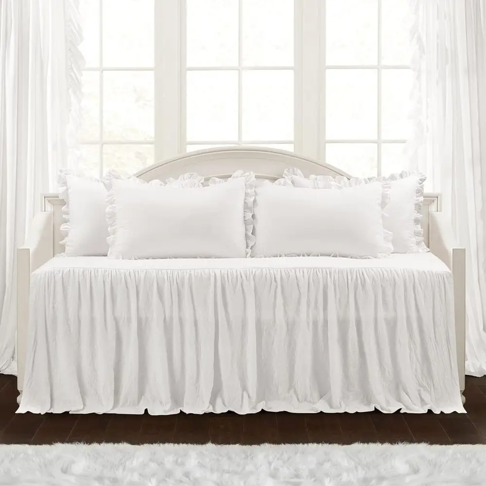 

Rule Skirt Daybed Cover 5 Piece Set 39"W x 75"L White - Ruled Bedding Set - armhouse Bedding Twin Bedspread - Twin Bedspread