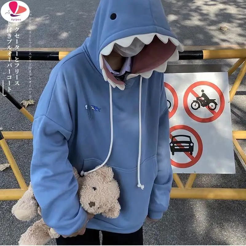 

Funny Shark Patchwork Hoodies Man Autumn Kawaii Sweatshirt Oversized 2024 Casual Long Sleeve Pullover School Couple Clothes New