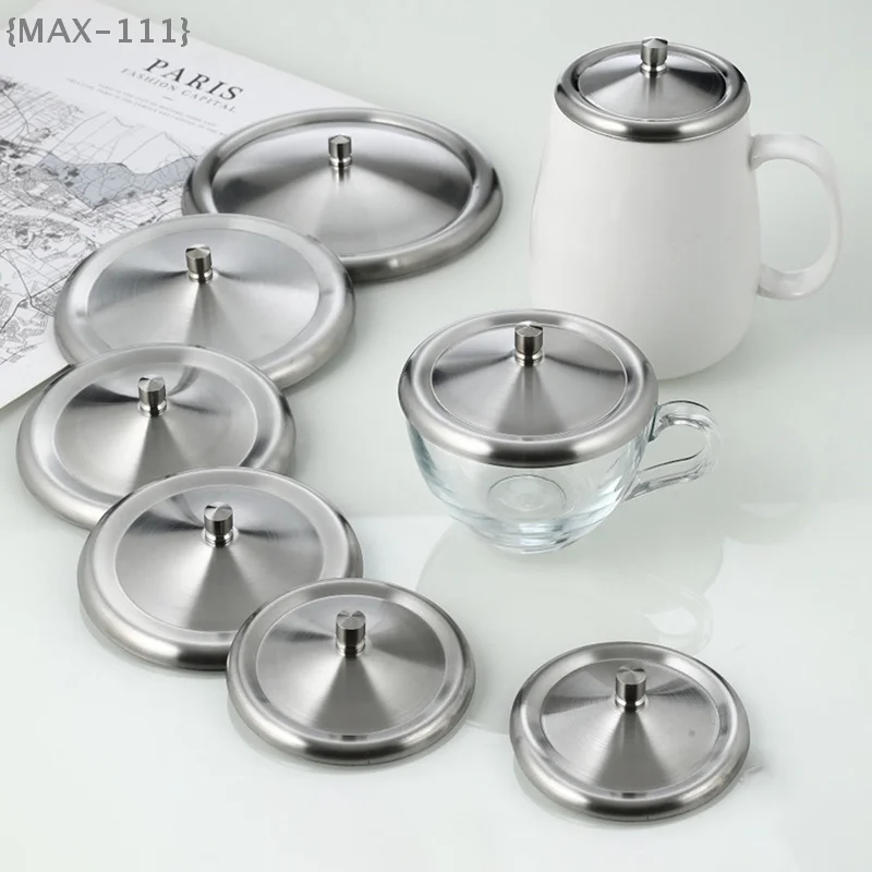 【F2-MAX111】7.5/14CM Stainless Steel Leak Proof Cup Lids Durable Dust-proof Mug Cover Drink Cup Lid Kitchen Fresh Keeping Cover