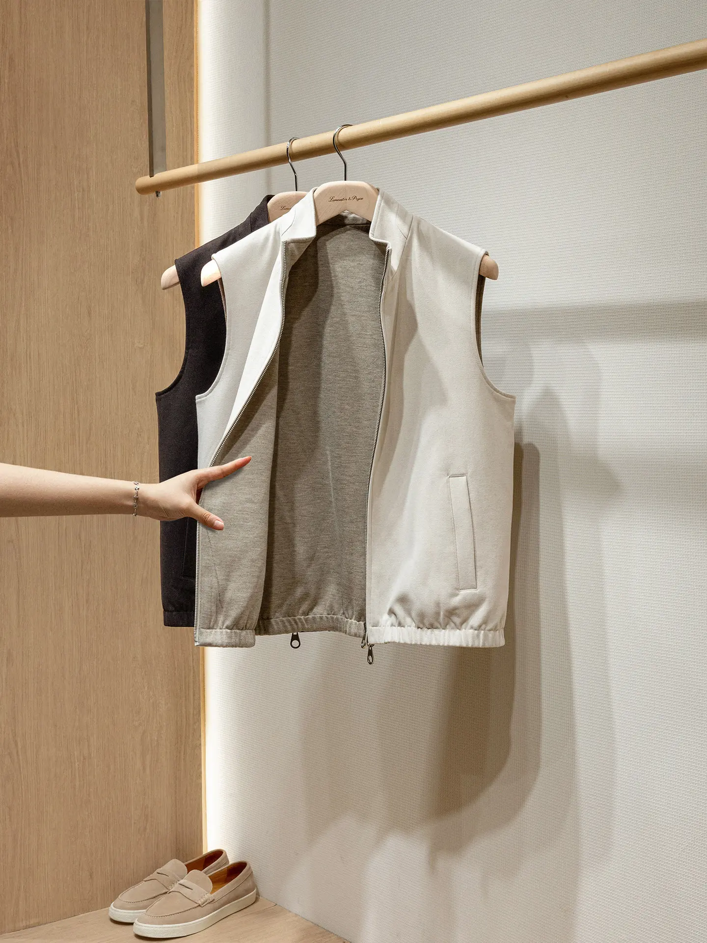LP Lyocell acetate wool cashmere double-sided material old money wind stand-up collar vest