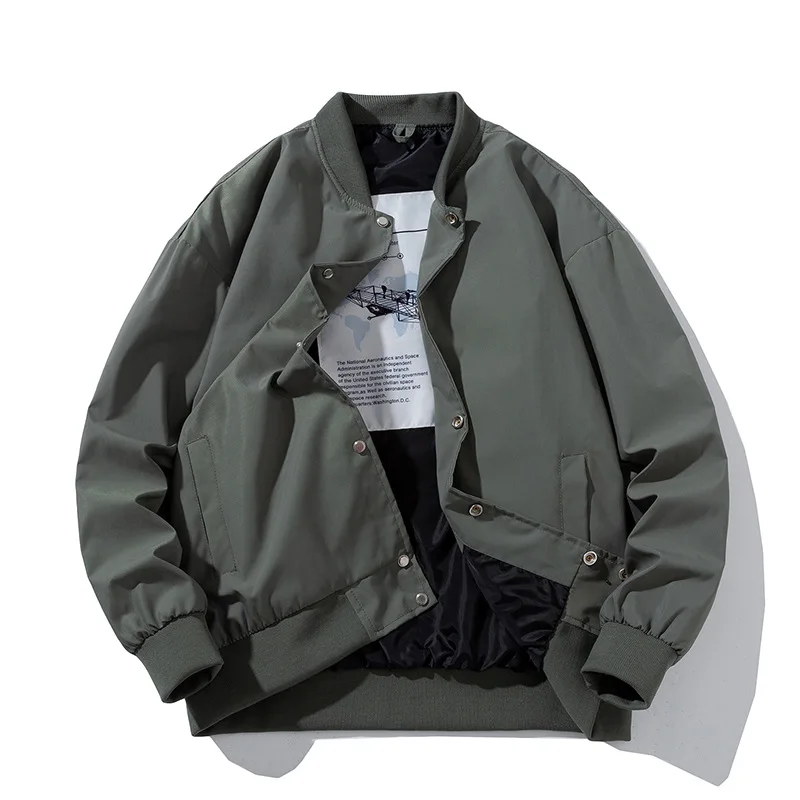 

Men's Korean Version Trend Solid Color Spring and Autumn Loose Fitting Baseball Jersey Loose and Handsome Trendy Pilot Jacket