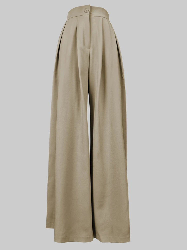 Yeezzi feminino elegante cor sólida plissado calças de perna larga 2024 novo outono solto casual calças de cintura alta bottoms sem cinto