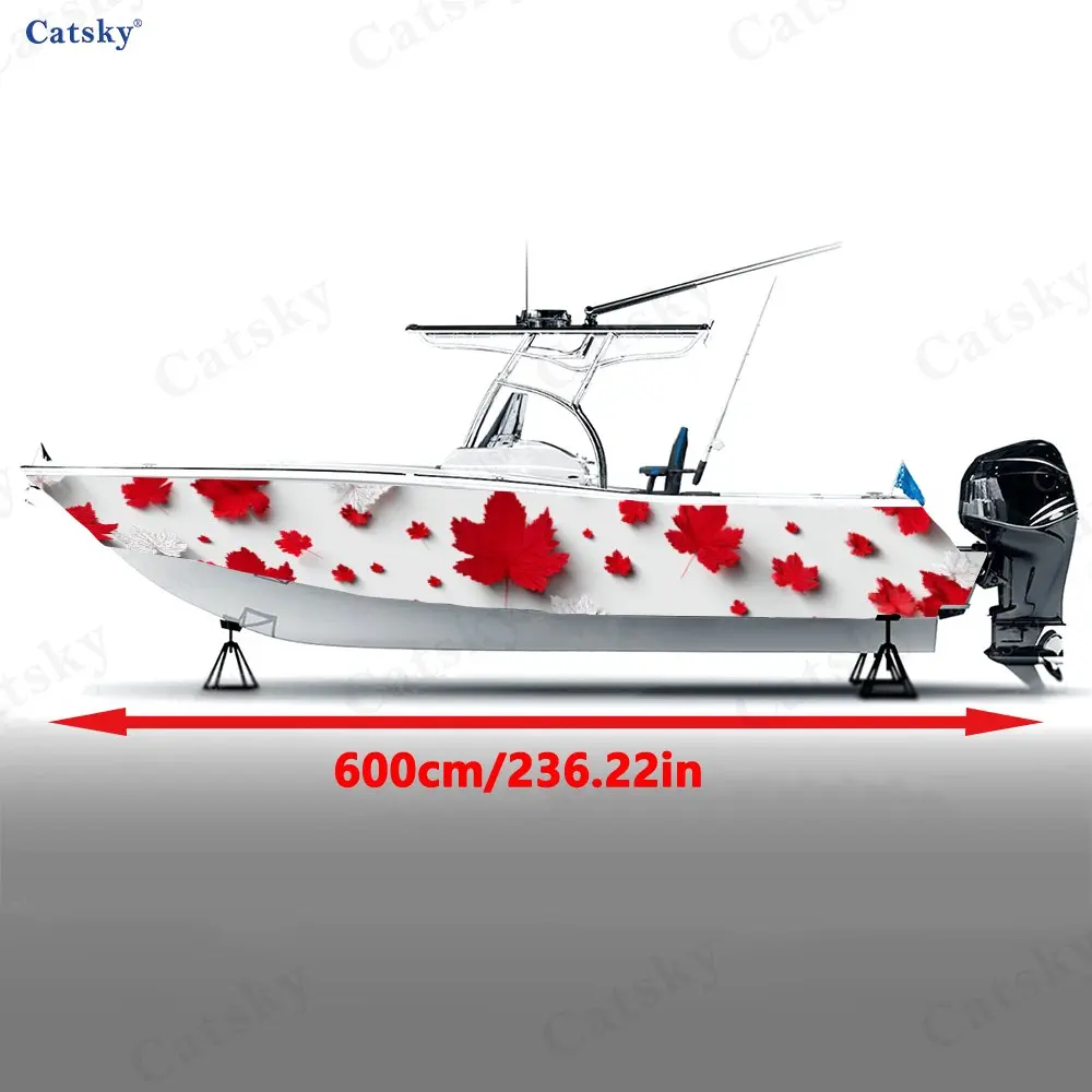 Red & White Gradient Maple Leaf Boat Stickers, PVC Waterproof Vinyl Wrap Decals for Fishing Boats, Durable and Stylish Design
