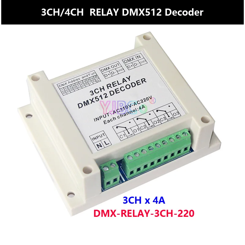 3CH/4CH RELAY DMX512 Decoder DMX-RELAY-3CH/4CH-220 Controller 50/60HZ DMX Relay Switch For RGB Led Strp/Light Lamp AC110-220V