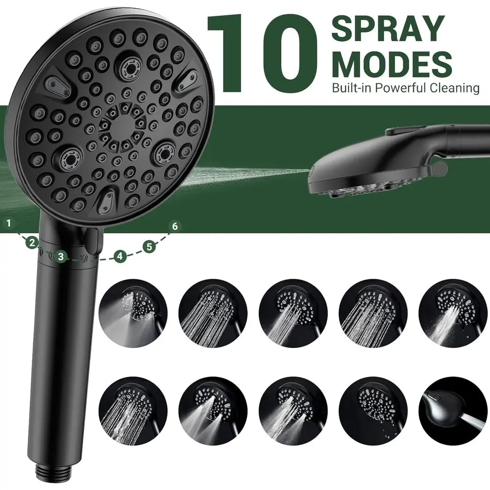 High-Pressure Filtered Shower Combo with 10-Spray Handheld, Adjustable Height Bar, and 71 Hose in Matte Black