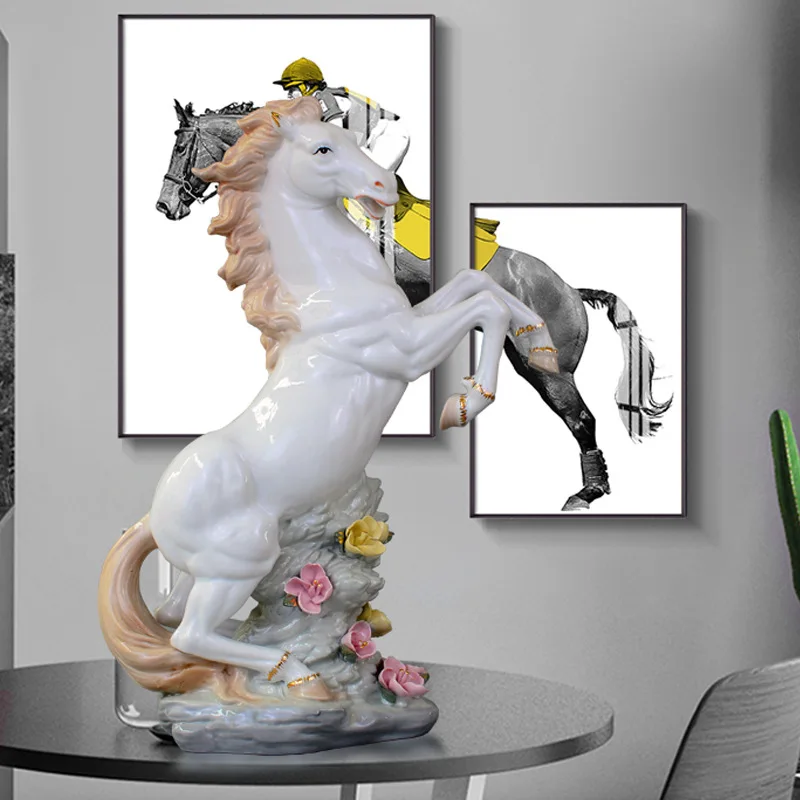 European-style ceramics horse to success horse ornaments lucky horse handicrafts living room office TV cabinet wine cabinet deco