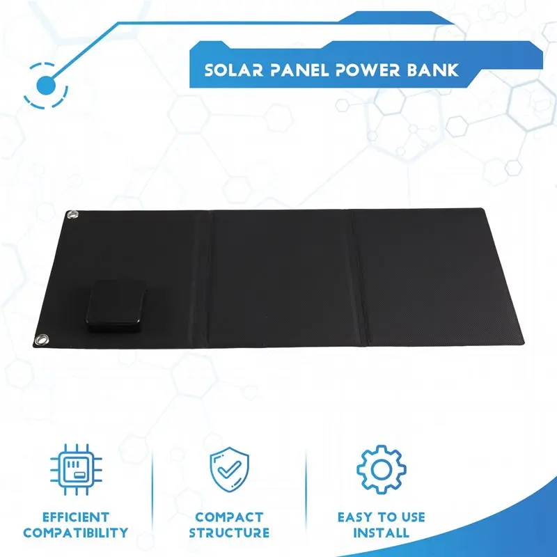 B27B USB+ Type-C 12W Foldable Solar Panel 5V Output Portable Power Bank For Outdoor Activities Camping Phone Charging Battery
