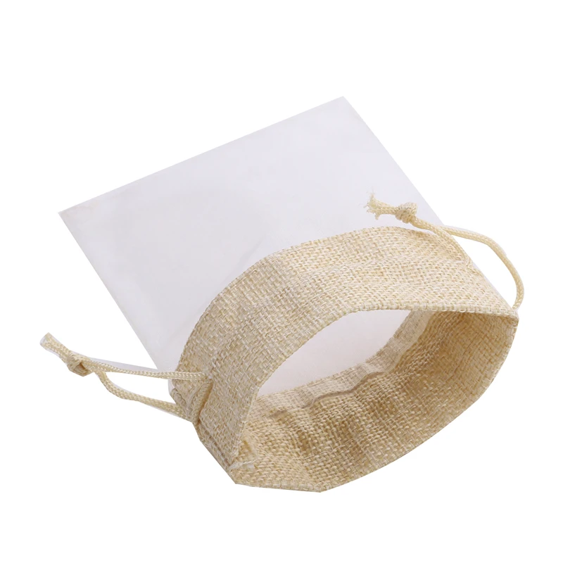 30pcs/pack Organza Linen Pocket Bag Holiday Gift Candy Storage Bags Sackcloth Linen Organza Drawstring Packing Splicing Pouches