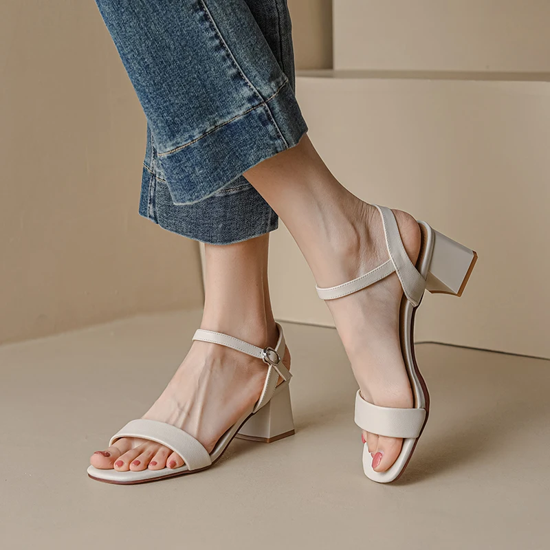 JOZHAMTA Size 34-40 Heeled Sandals Women Summer 2023 High Heels Shoes For Women Fashion Ankle Strap Buckle Chunky Heel Sandal