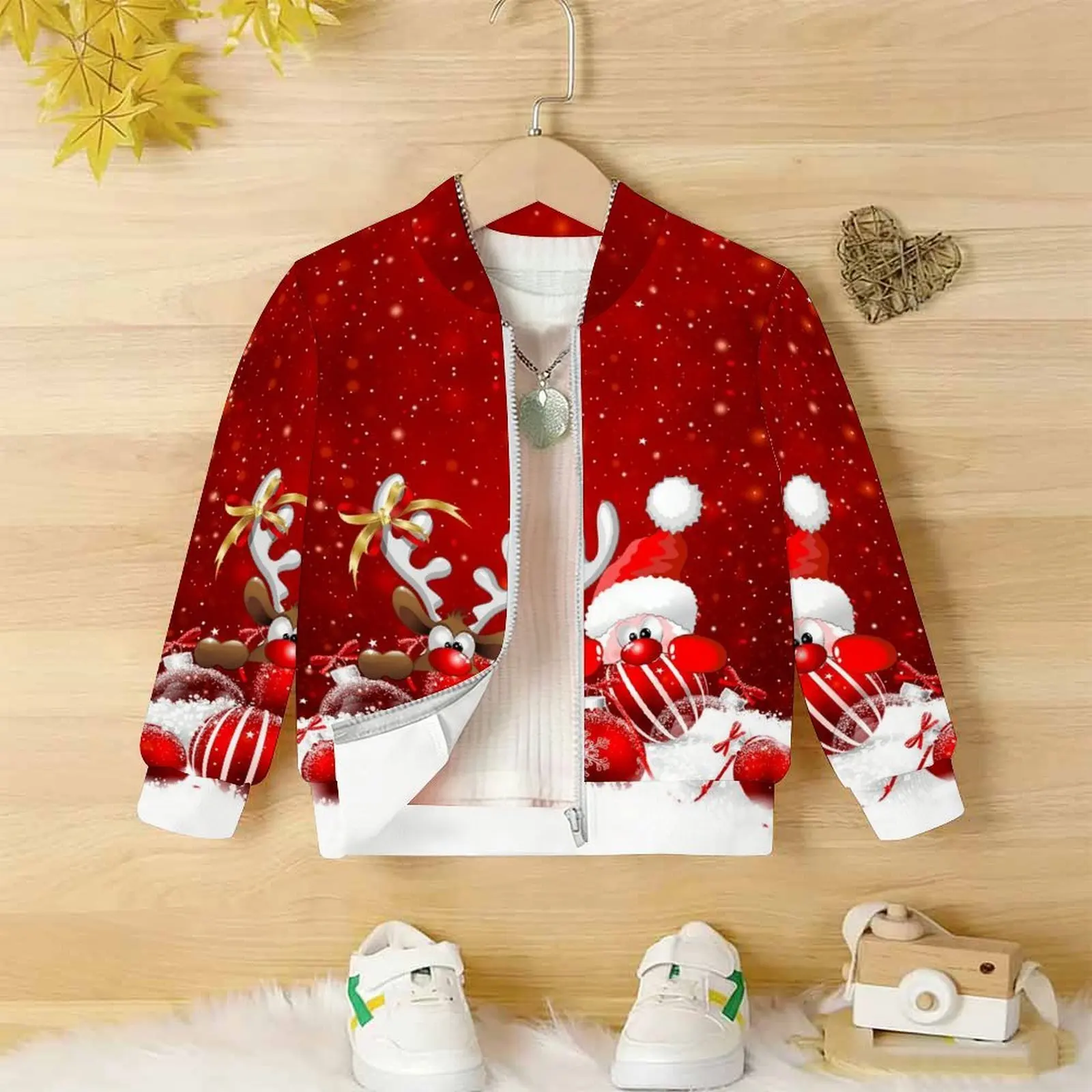 Autumn Baseball Uniform Winter Zippered Long Sleeve Girls Printed Coats Fashion Clothes Everyday Wear Kids Christmas Tops