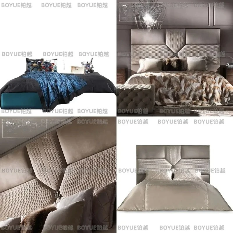 Modern Italian Leather Bed Double Size Light Luxury Upholstered Platform Frame Contemporary Bedroom Furniture Elegant