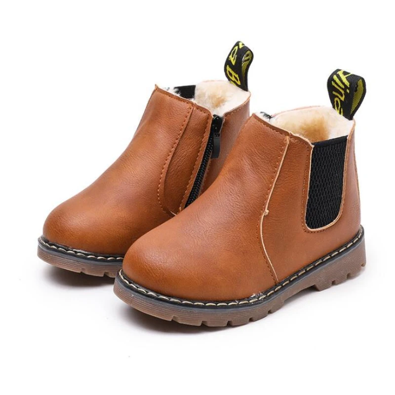 Dziecięce modne buty dla dzieci wiosenne nastoletnie dziewczęce Chelsea Boot z zamkiem błyskawicznym duże chłopięce buty śniegowe PU skórzane