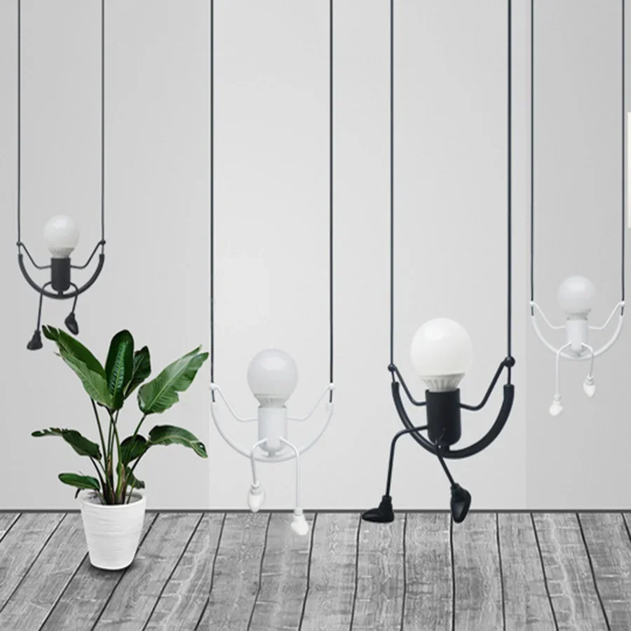 

1PC E27 Creative Little Man LED Pendant Light Cartoon Doll Ceiling Chandelier Swing Droplight Kids Children's Room Hanging Lamp