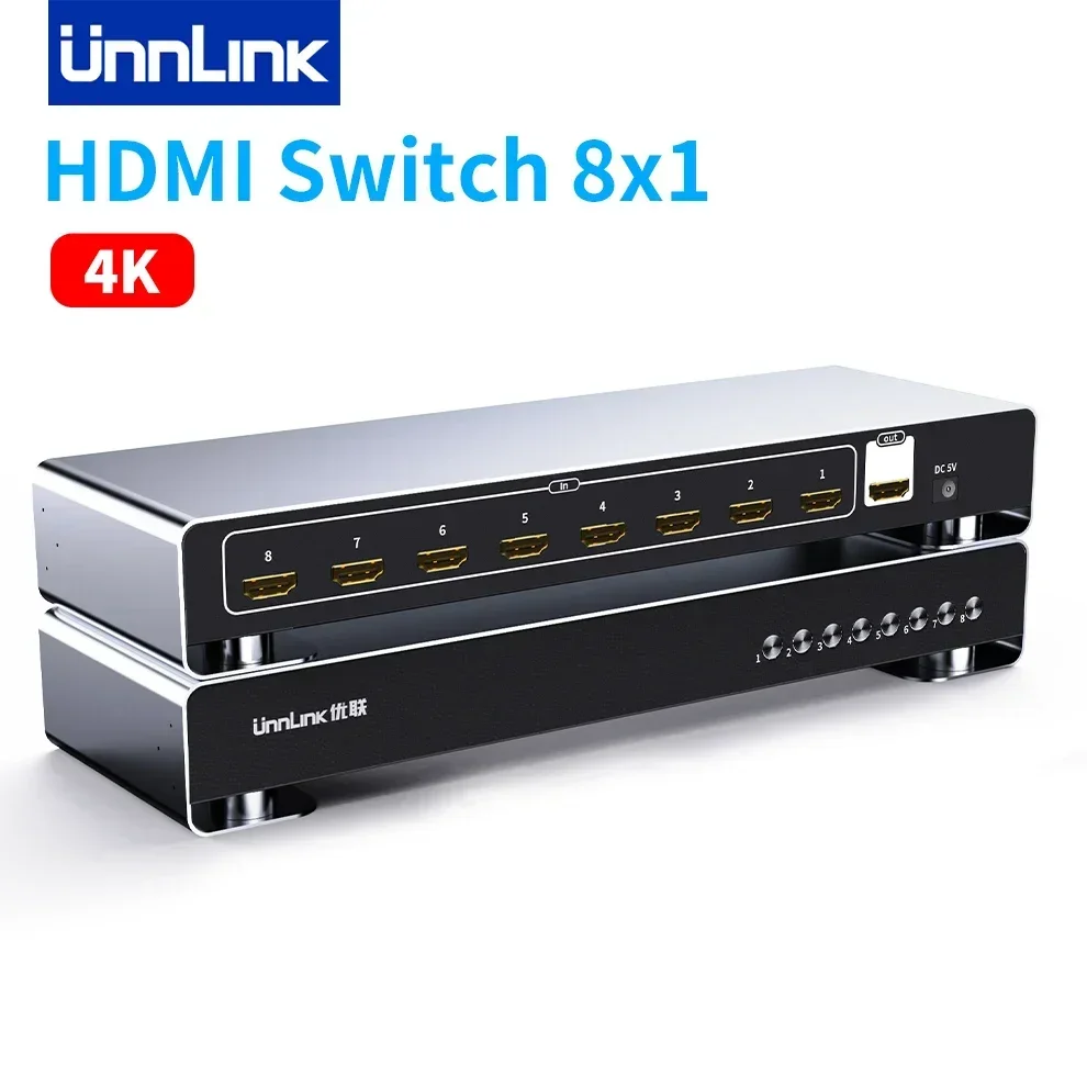 Unnlink 4K HDMI Switch 8 In 1 Out Video Switcher 8 Ports for Host Laptop PS3/4/5 Xbox Sharing Monitor TV Projector