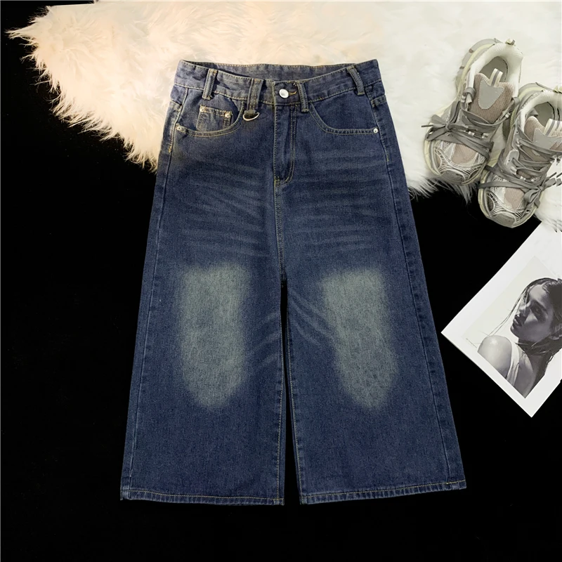 

Women Y2K Style Baggy Denim Shorts Wide Leg Capri Pants Fashion High Waist Jeans Female Casual Retro 2000s Harajuku Jean Shorts