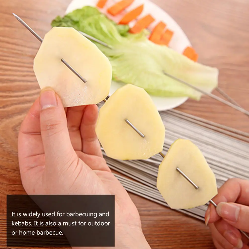 

100Pcs Food Grade Stainless Steel Skewers High Temperature Corrosion Resistance Portable Bbq Tools for Outdoor Picnic