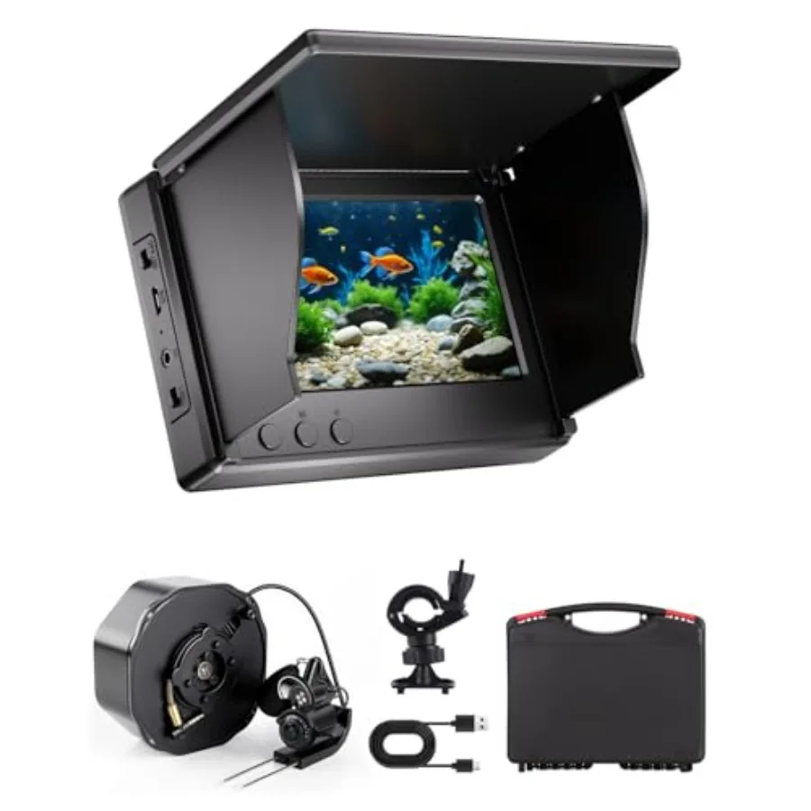 

Auto Reel Underwater Fishing Camera 4.3" HD Monitor Fish Finder with 100ft Cable 4 IR Night Vision Lights and 5000mAh Battery P