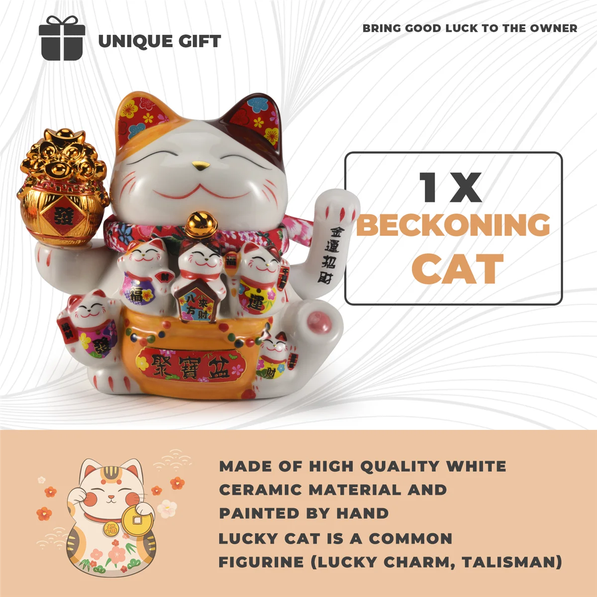 7-calowa ceramiczna ozdoba Beckoning Cat Maneki Huśtawka dekoracyjna Feng Shui, A