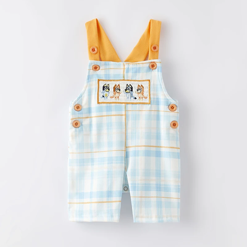 Toddler Boys Spring and Summer Cartoon Embroidery Smocked Romper