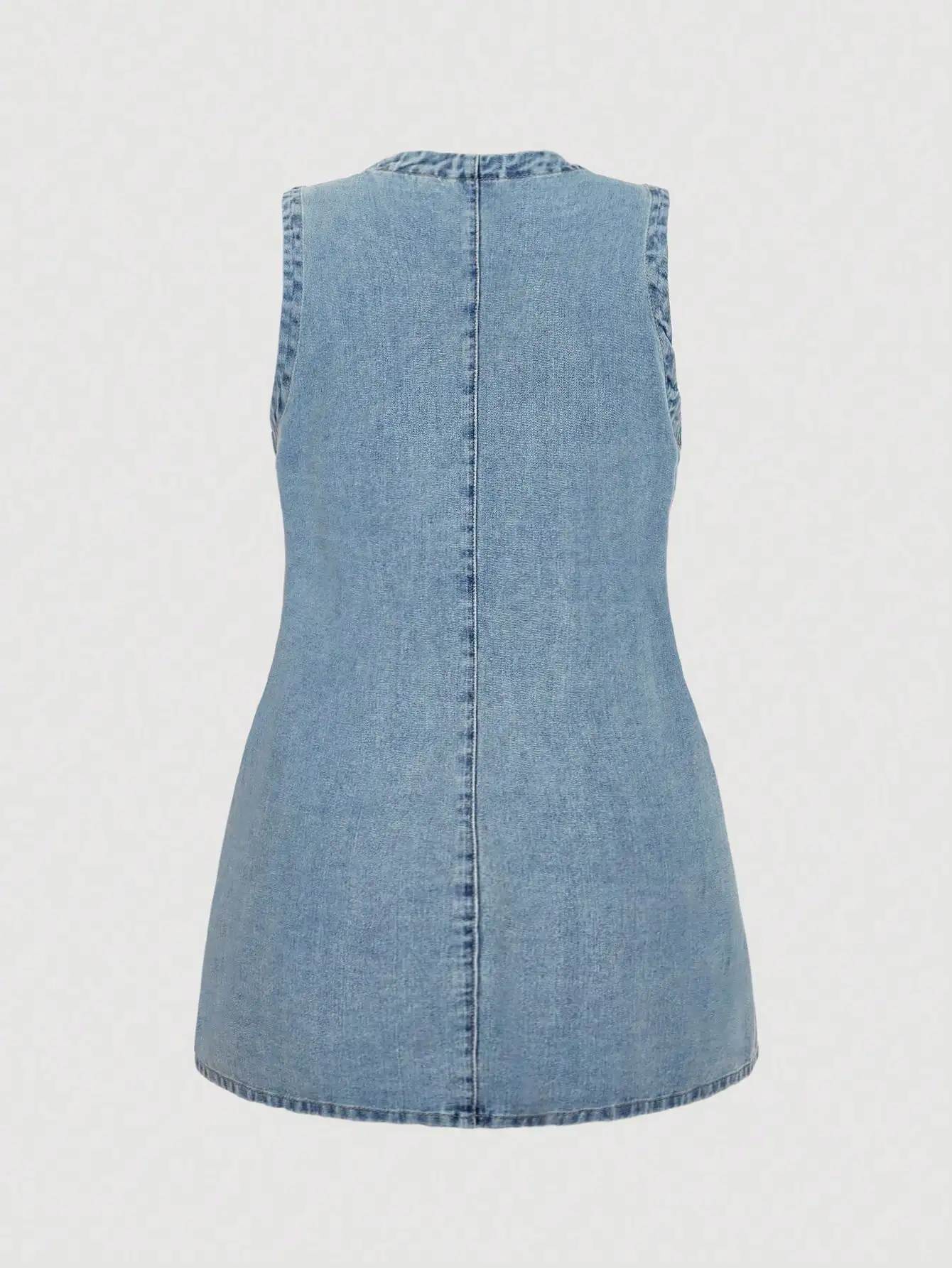 

Denim Sleeveless Mini Dress With Metal Buttons Pockets A-Line Casual Women Dress