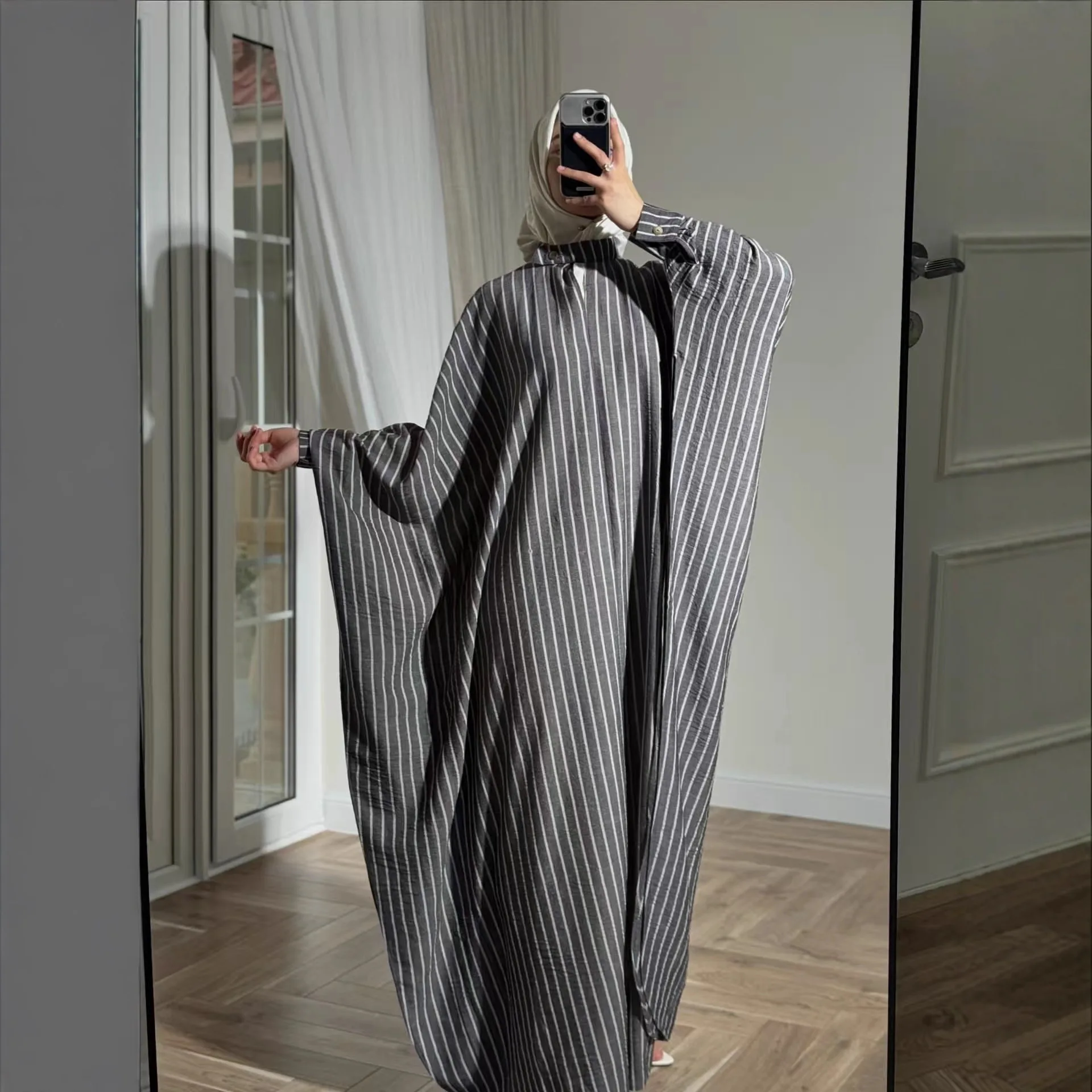 Women Eid Dress Abaya Long Dresses Stripe Print Robe Vestidos Modest Abayas Dubai Saudi Arabic Kaftan Morocco Jalabiya Ramadan