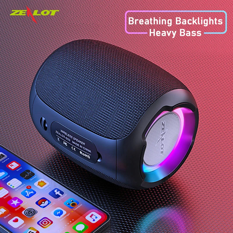 

ZEALOT S53 Portable Bluetooth Speaker Wireless Subwoofer TWS Heavy Bass Stereo Support Micro SD Card AUX USB Play Microphone