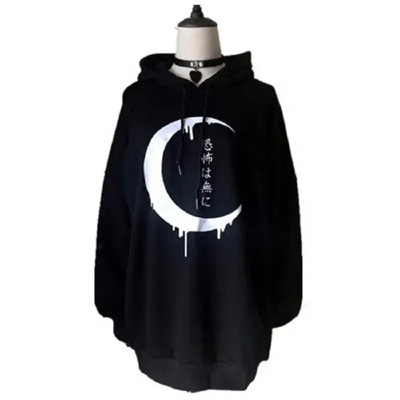 2023 nova moda pullovers gótico lua impressão hoodies anime japonês letras punk moletom harajuku plus size roupas cosplay