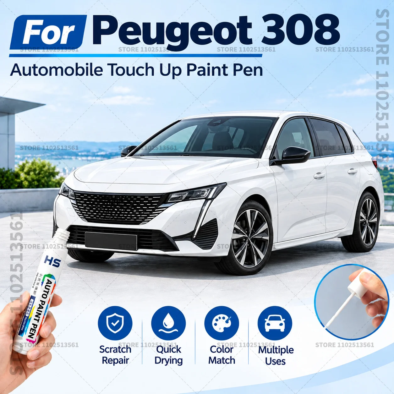 Car Scratch Remover Paint Pen Touch Up Marker for Auto Body Repair Door Bumper Fender Accessories For Peugeot 308 White Black