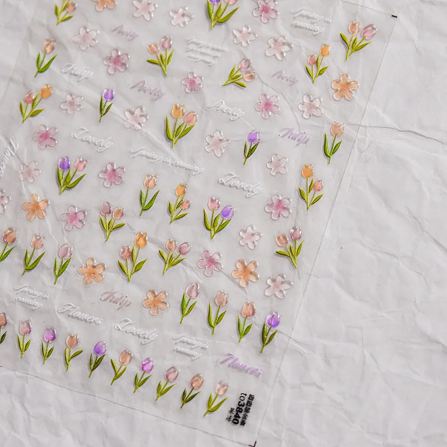 1pcs 5D Japanese Relief Tulip Nail Art Stickers Kawaii Daisy Flower Nail Decorations Decals Self Adhesive Slider DIY Accessories