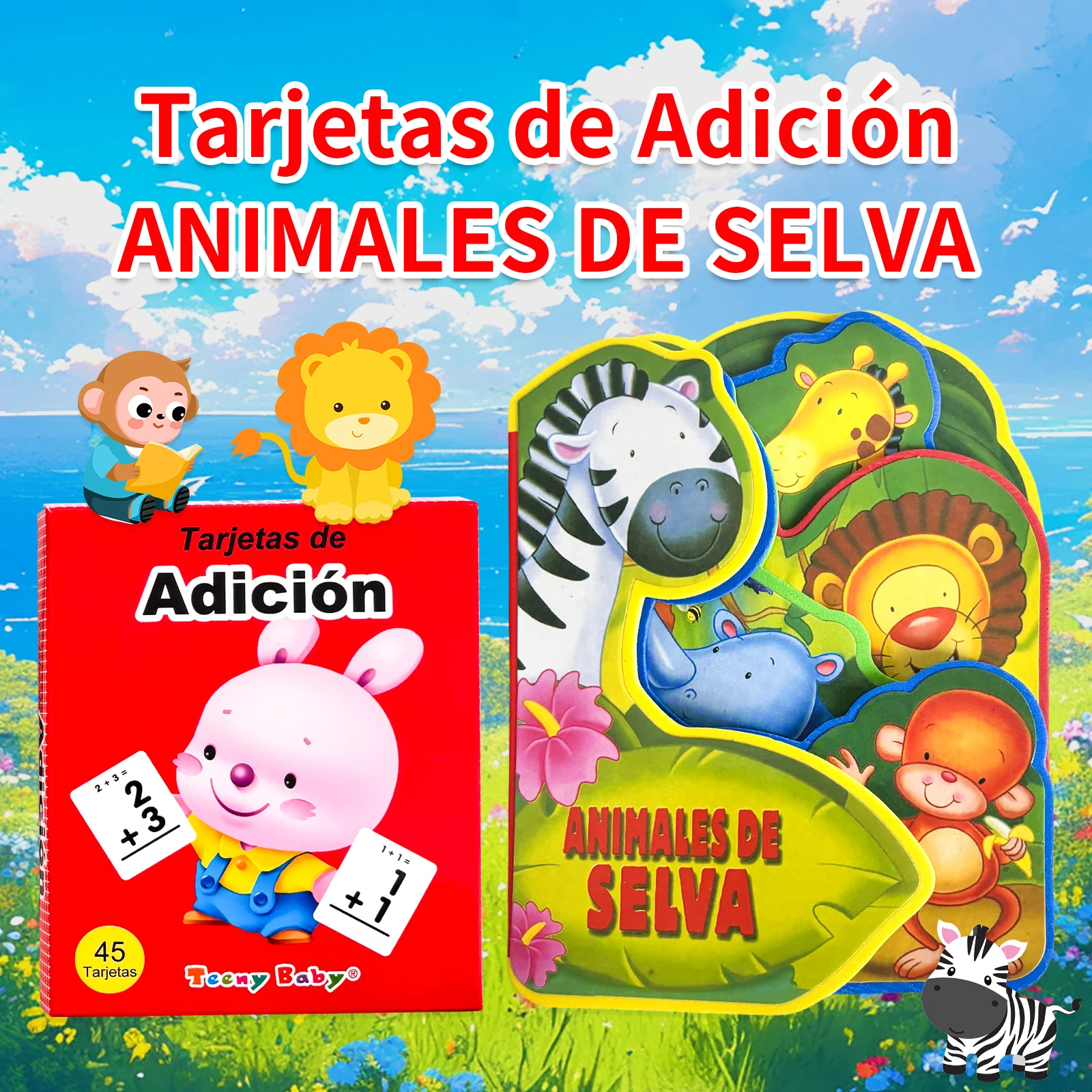 Spanish Children's Books Learning Set Ages 5-8 Sponge Storybook & Addition Cards Intelligence Training Imagination Development