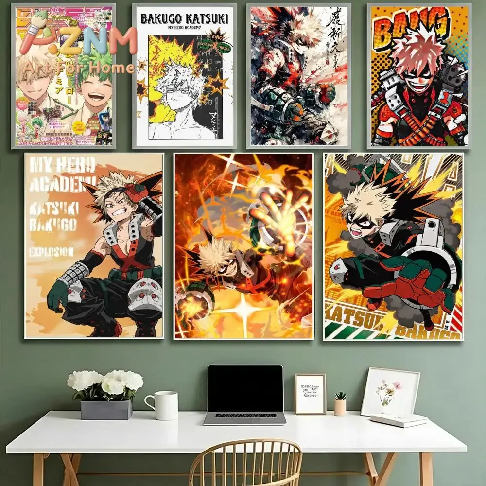 AZNM My Hero Academia Bakugo Katsuki Anime Canvas Wall Art Frameless Print Poster for Home Bedroom Living Room Wall Decor