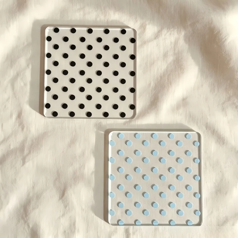 1PC Square Polka Dot Acrylic Coaster Retro Heat Resistant Coffee Cup Mat Decor Photo Prop for Office Home Desk