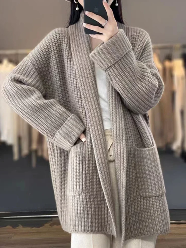 New Fashion Knitted Long Sweater Coat Autumn Winter Long Sleeve Knitted Cardigan Sweater Women Casual Loose Warm Clothes