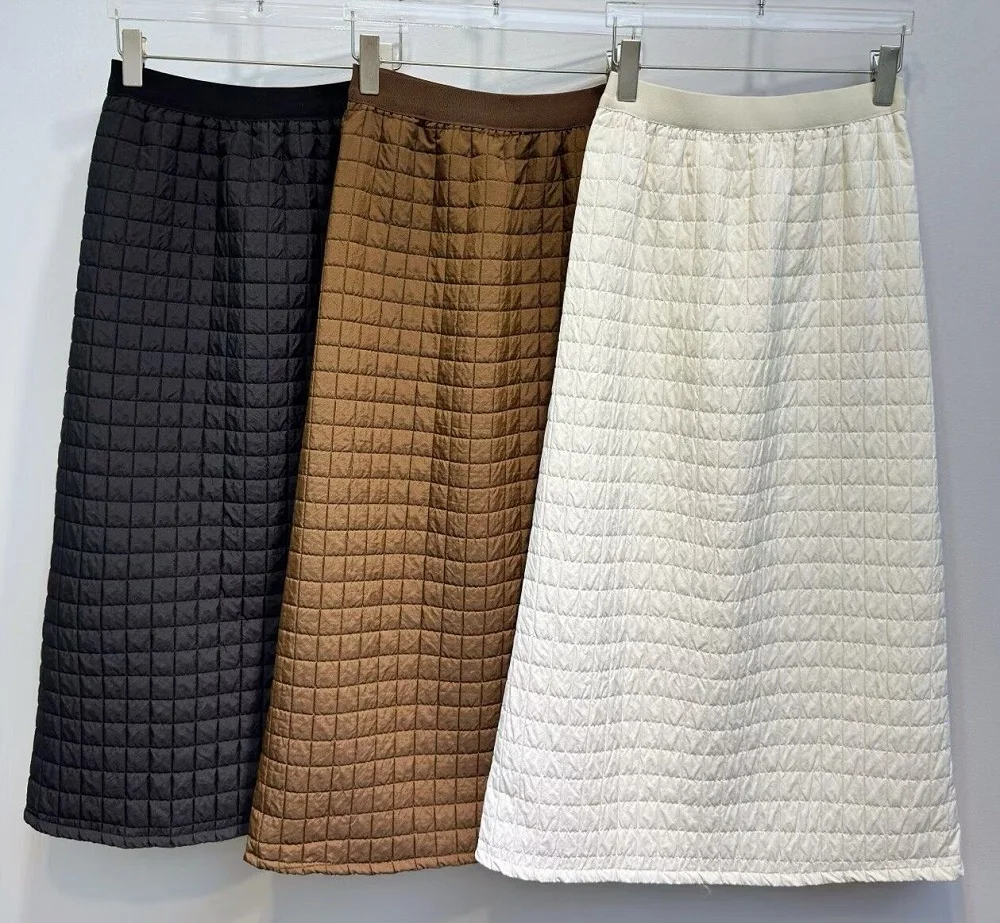 جديد Hot البيع تنورة الشتاء الطويلة 2025 جودة عالية المرأة مرونة الخصر القطن مبطن مثير الظهر سبليت أنيقة طويلة التنانير الدافئة