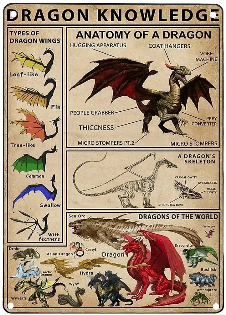 Dragon Knowledge Retro Metal Tin Sign Anatomy Of A Dragon Printing Poster Cafe School Home Education Living Room Bedroom Ki sign