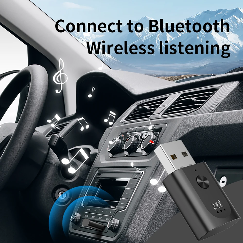Car Bluetooth 5.3 Mini Usb Transmitter Receiver 87.5Mhz-103Mhz Handsfree Call Car Kit Auto Wireless Audio Adapter for Fm Radio