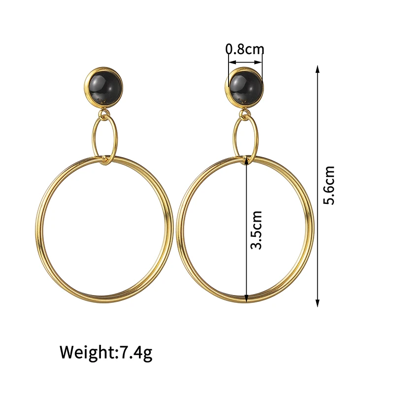 Goxijite Fashion New Style Gold Stud Round Earrings For Women Stainless Steel Black Stone Multilayer Hoop Earrings Jewelry Gift