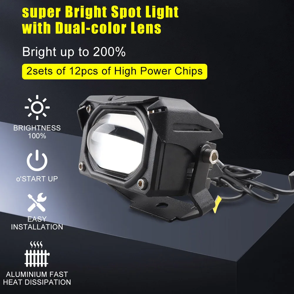 Spotlight Motorcycle Auxiliary Driving Led Fog Light 90W 8000LM UTV Boat Pickup Scooter Work Spot Lighting White Yellow