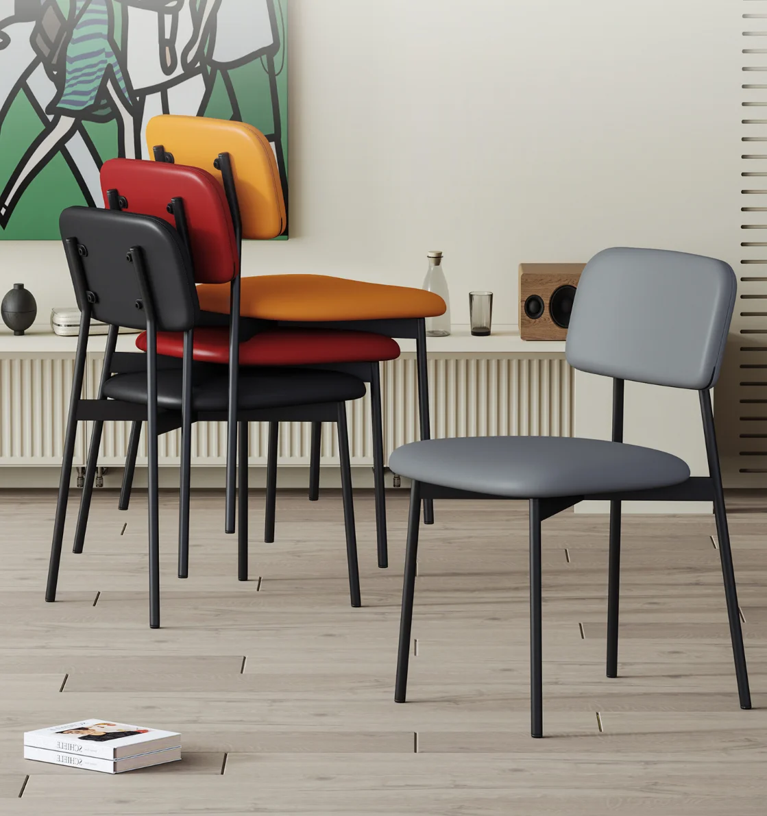 #Wholesale Commercial Grade Stackable Upholstered Dining Chair Black Metal Frame for Restaurant Cafe Bistro